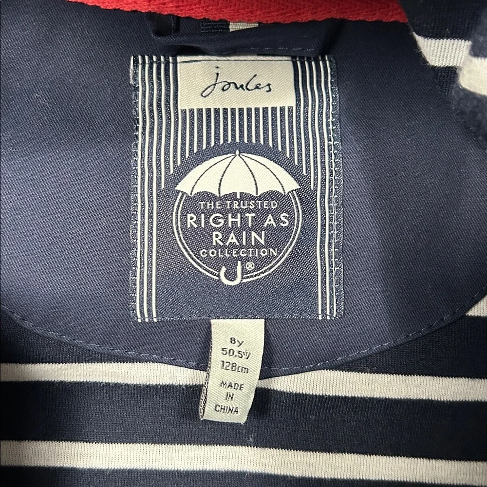 Joules Girls Navy Rain Coat size 8 years old gently used hooded - Picture 8 of 16